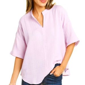 Eileen Fisher Mallow Organic Lofty Gauze Blouse Top Petite Large